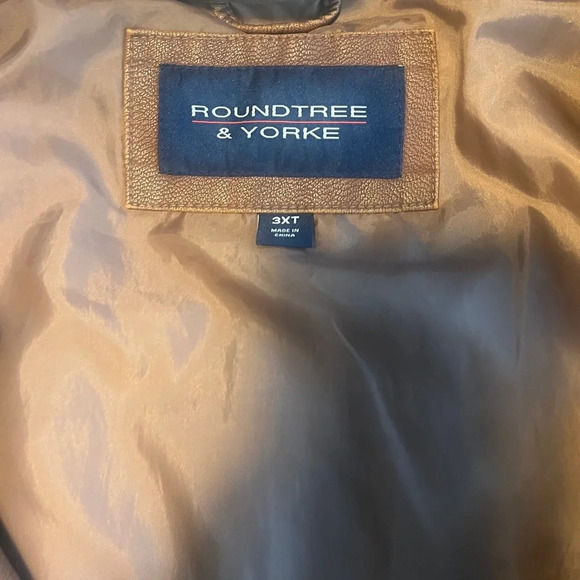 Roundtree & Yorke Sz 3XLT Brown Weatherproof Faux Leather Bomber Jacket NEW - Picture 5 of 15